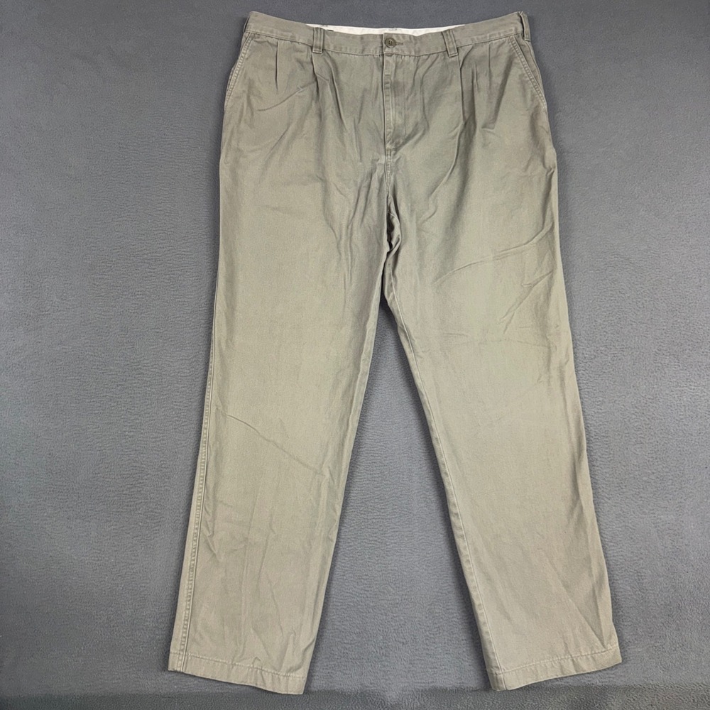 Lands End Pants Mens 40x34 Brown Pleated Straight Cotton Twill Trousers Chino